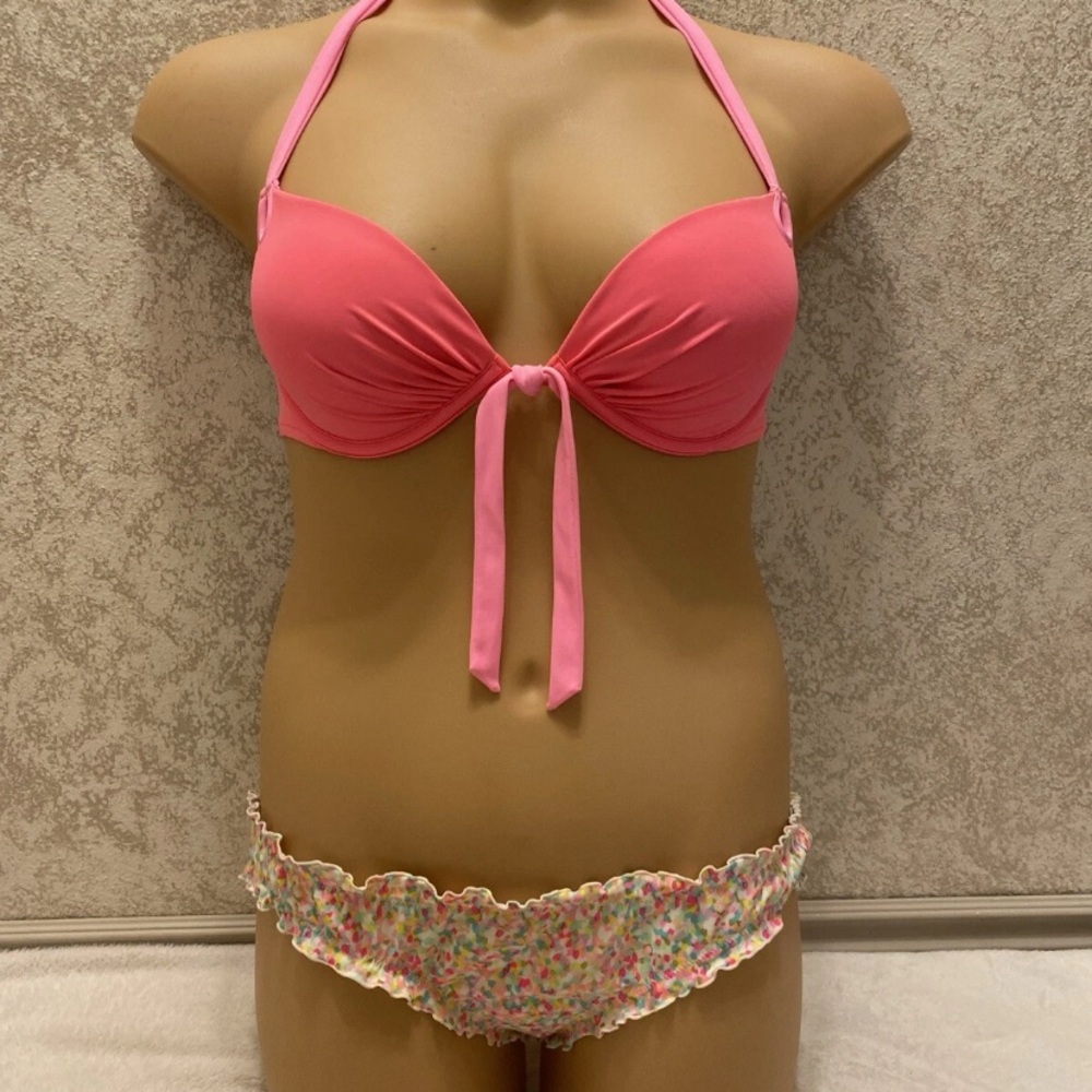 Victoria's Secret Pink Bikini with Multicolor Confetti Ruffle Bottom